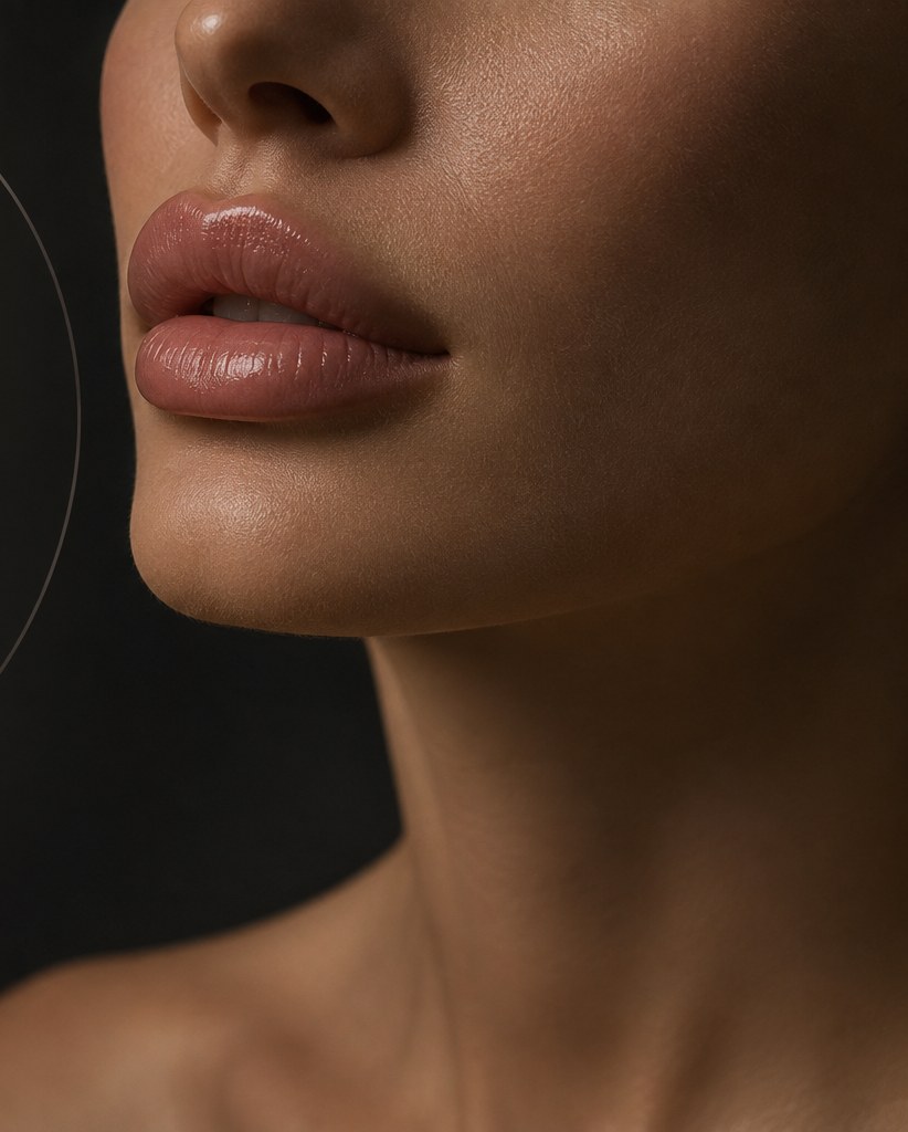 Close-up of enhanced lips, demonstrating the Russian lips technique (concept imagery)